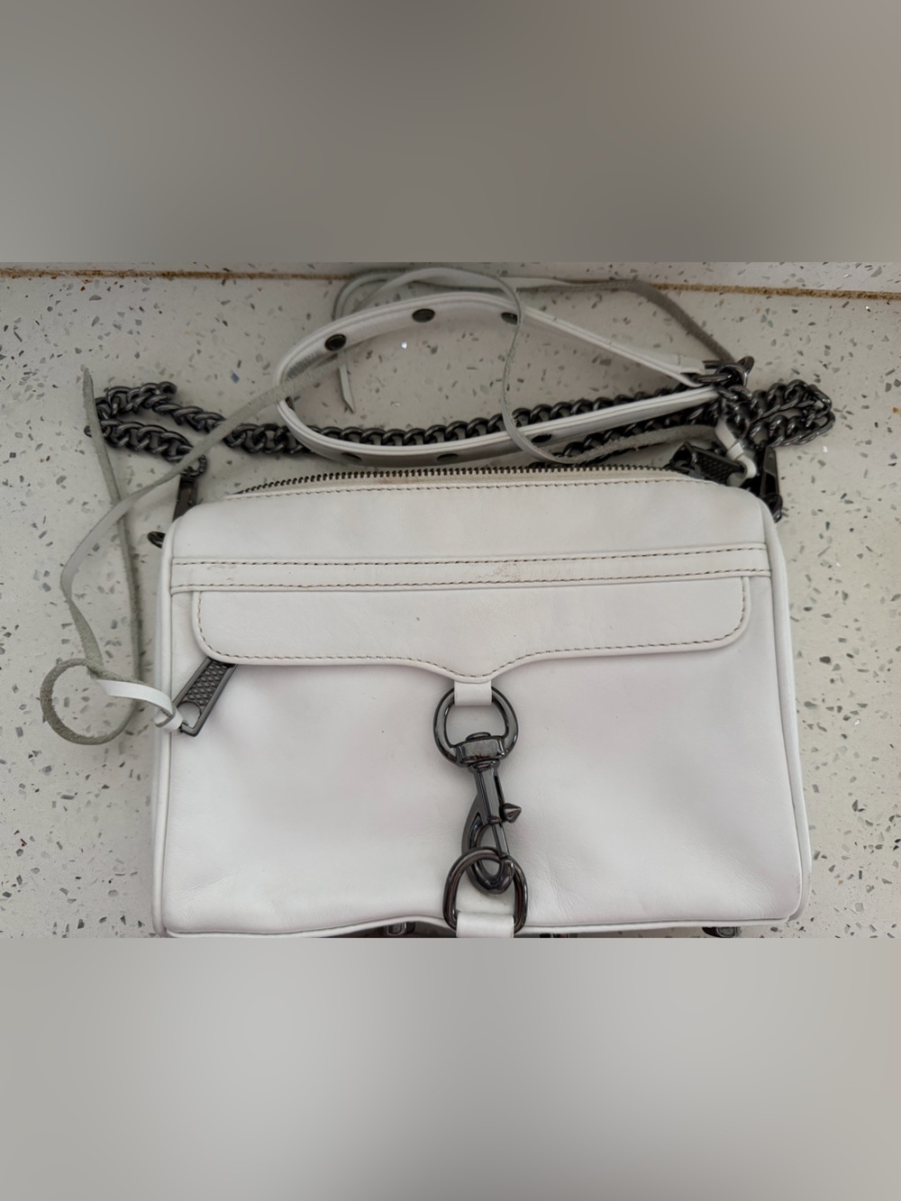 Rebecca Minkoff White Leather Mini Mac Crossbody with Gunmetal Chain
